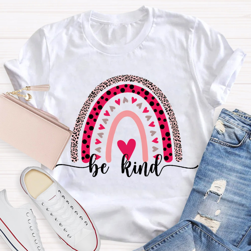 Be Kind Leopard Print And Colorful Little Hearts Valentine'S Day T-shirt