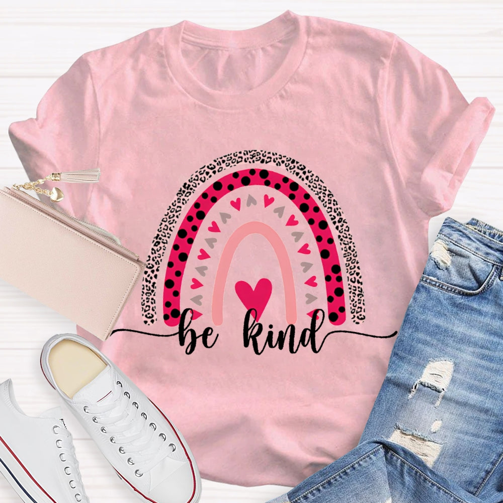 Be Kind Leopard Print And Colorful Little Hearts Valentine'S Day T-shirt