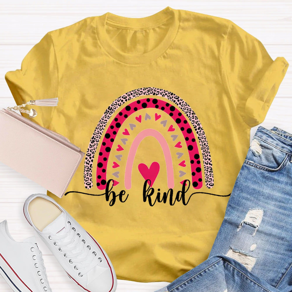 Be Kind Leopard Print And Colorful Little Hearts Valentine'S Day T-shirt