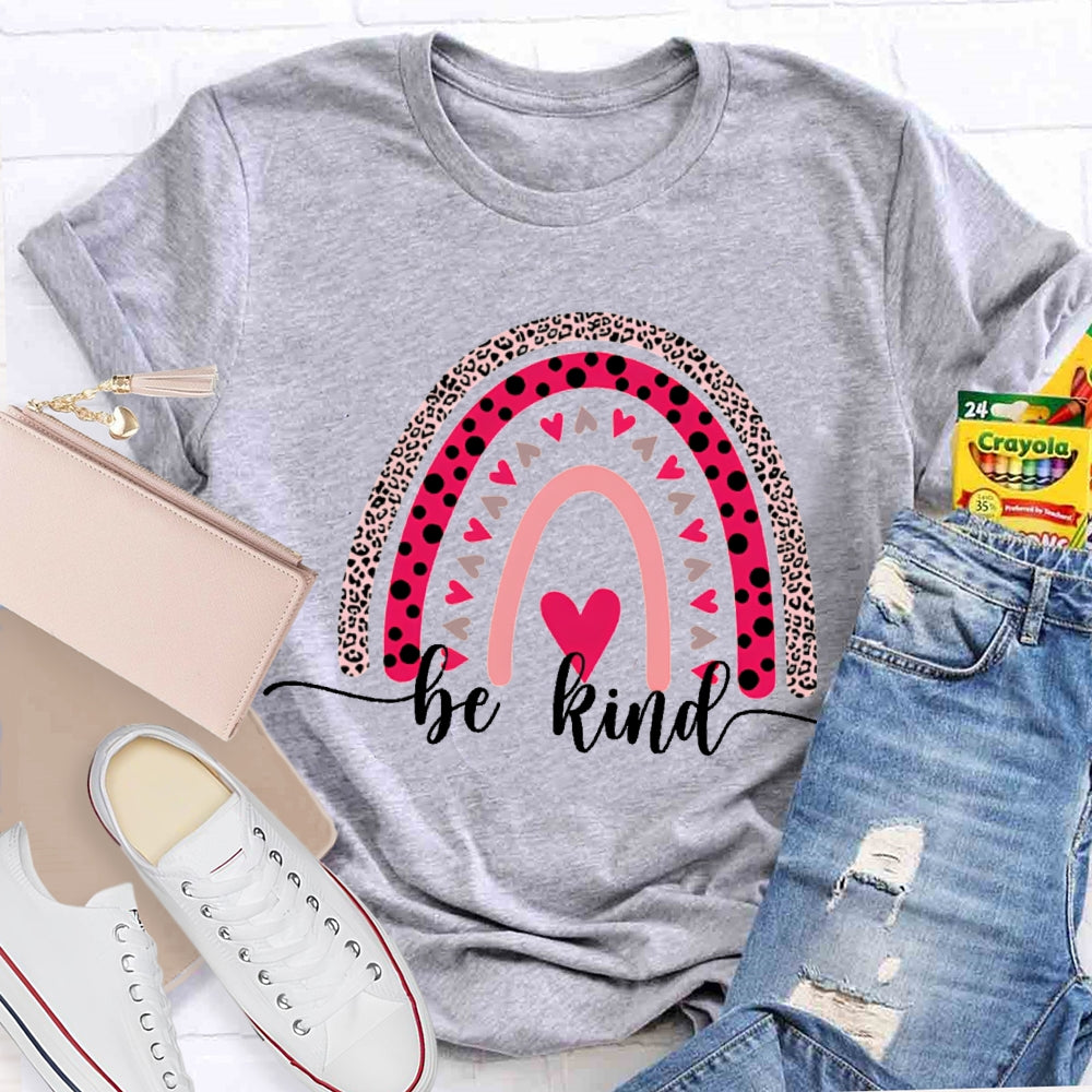 Be Kind Leopard Print And Colorful Little Hearts Valentine'S Day T-shirt