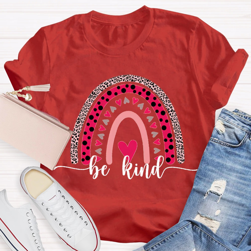 Be Kind Leopard Print And Colorful Little Hearts Valentine'S Day T-shirt