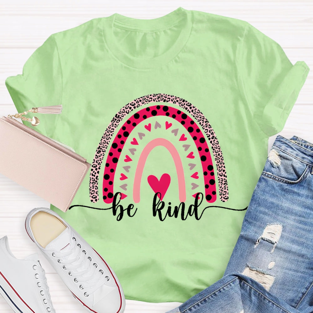 Be Kind Leopard Print And Colorful Little Hearts Valentine'S Day T-shirt