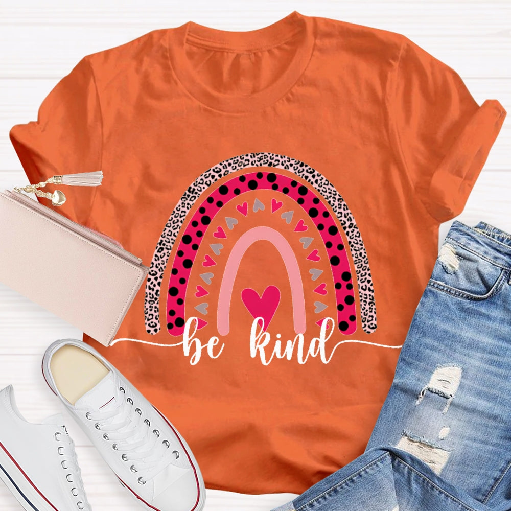 Be Kind Leopard Print And Colorful Little Hearts Valentine'S Day T-shirt