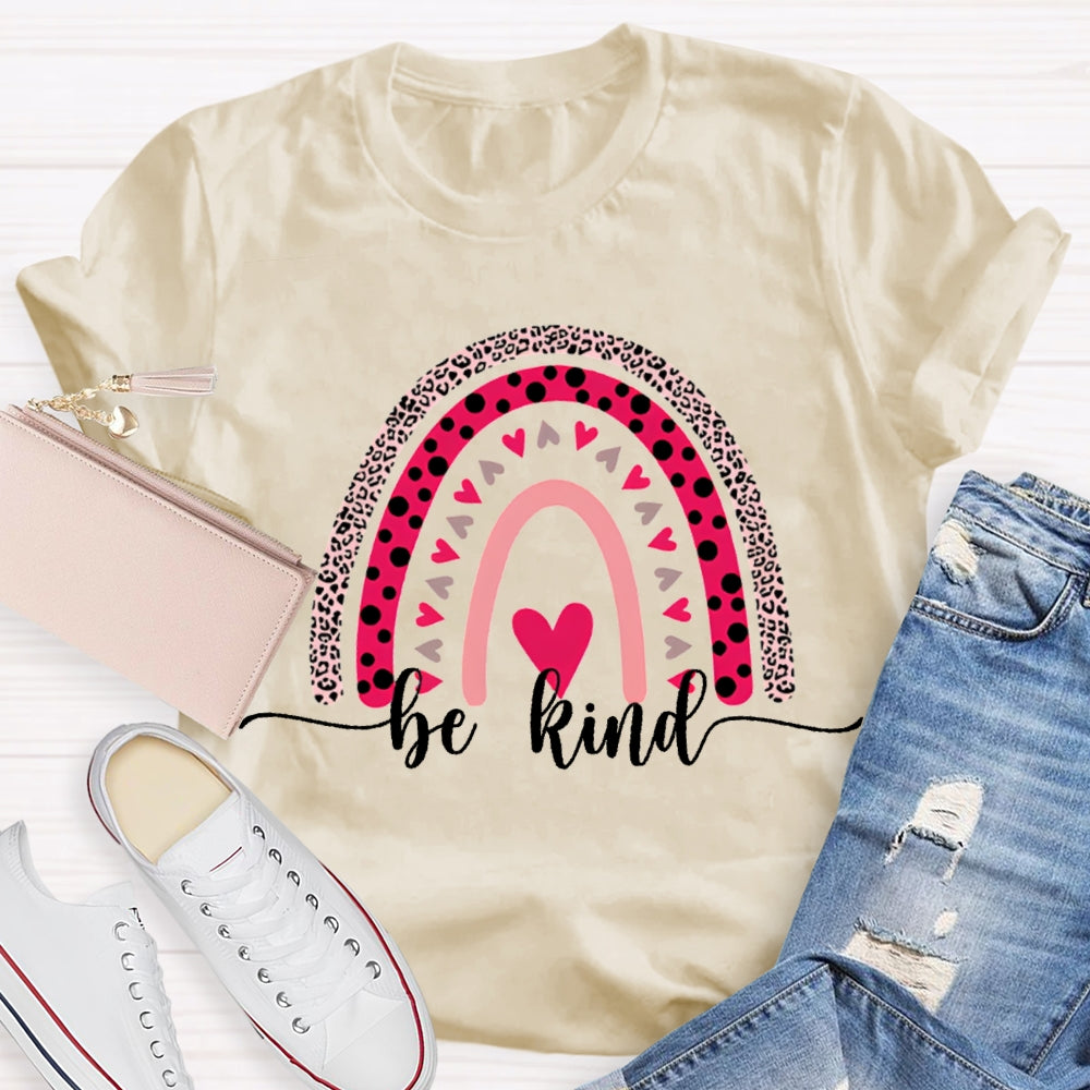 Be Kind Leopard Print And Colorful Little Hearts Valentine'S Day T-shirt