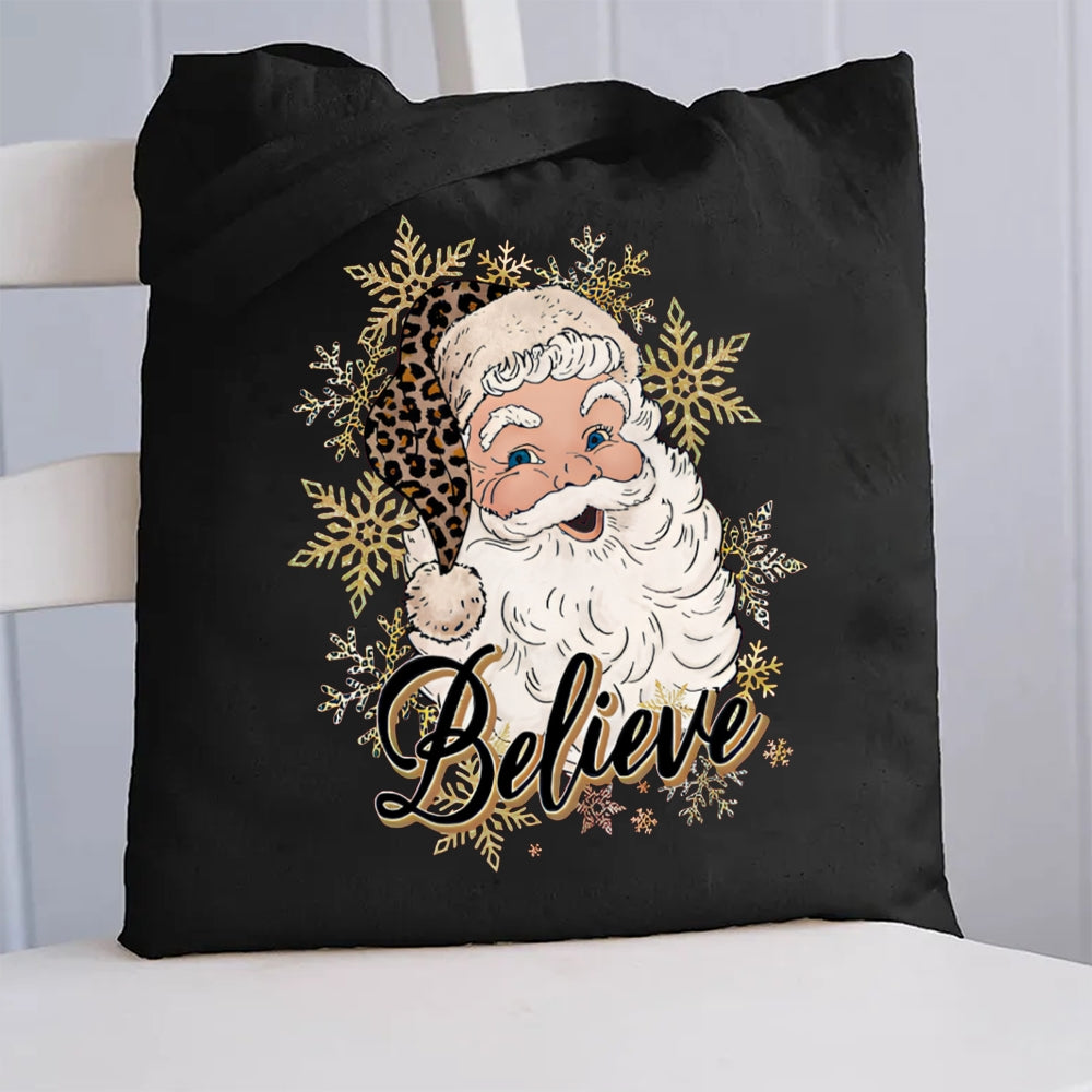 Golden Snowflake Santa Claus Canvas Tote Bag