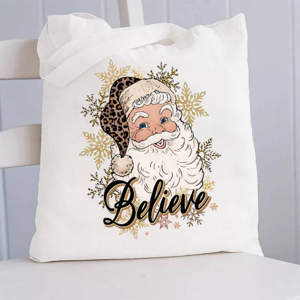 Golden Snowflake Santa Claus Canvas Tote Bag