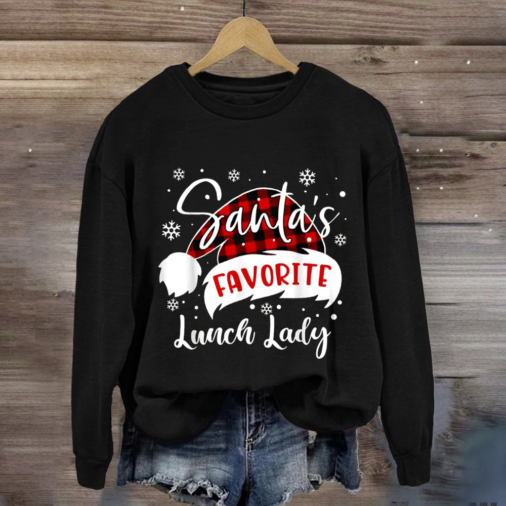 Santa'S Favorite Lunch Lady Christmas Hat Sweatshirt