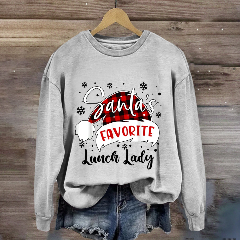 Santa'S Favorite Lunch Lady Christmas Hat Sweatshirt