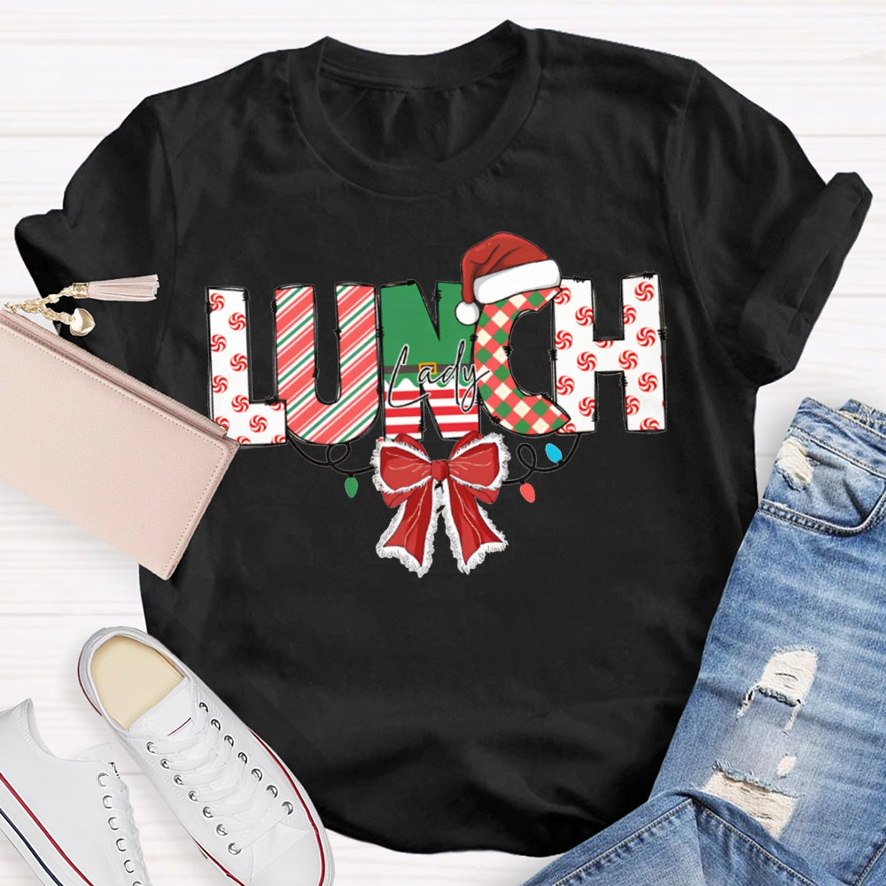 Lunch Lady Christmas Lights And Bows For Christmas T-shirt