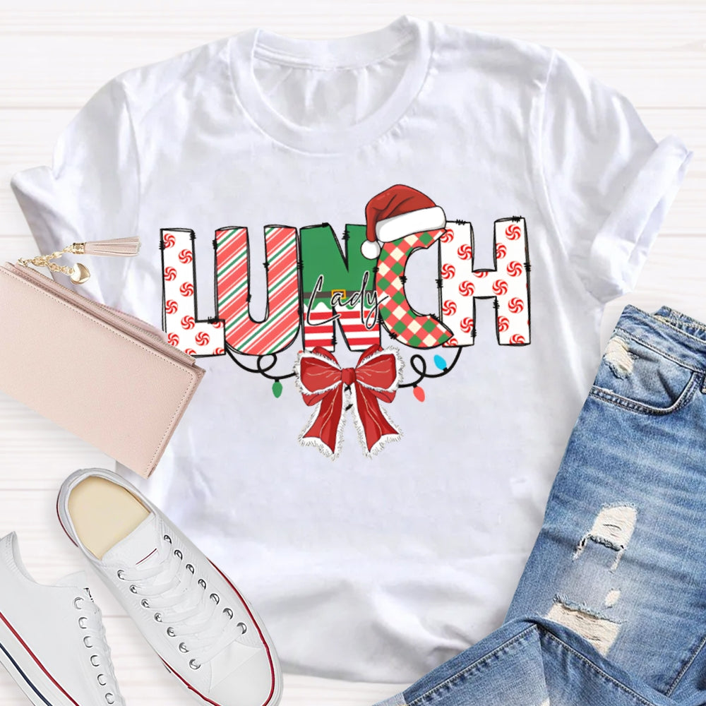 Lunch Lady Christmas Lights And Bows For Christmas T-shirt