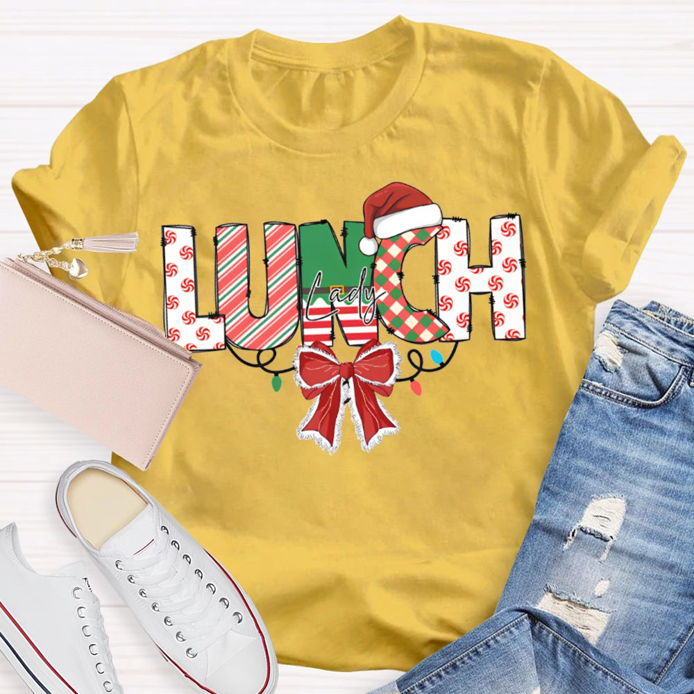 Lunch Lady Christmas Lights And Bows For Christmas T-shirt