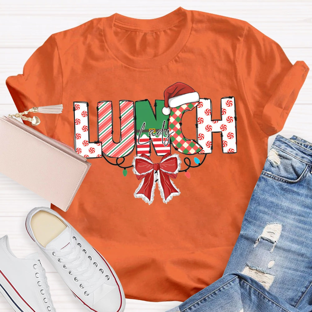 Lunch Lady Christmas Lights And Bows For Christmas T-shirt