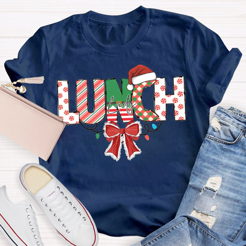 Lunch Lady Christmas Lights And Bows For Christmas T-shirt