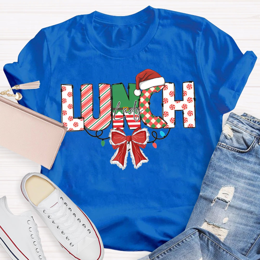 Lunch Lady Christmas Lights And Bows For Christmas T-shirt