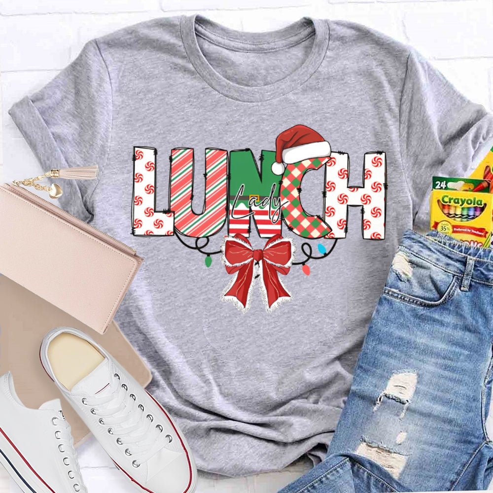Lunch Lady Christmas Lights And Bows For Christmas T-shirt
