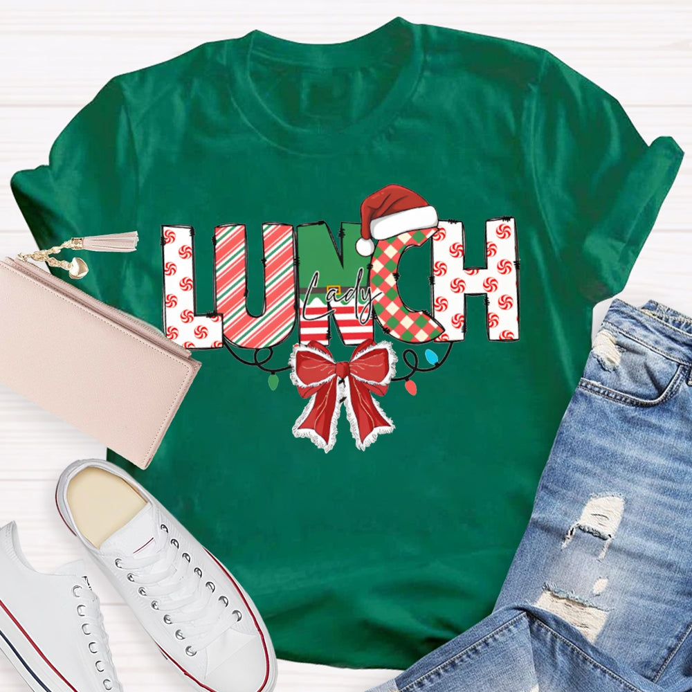 Lunch Lady Christmas Lights And Bows For Christmas T-shirt