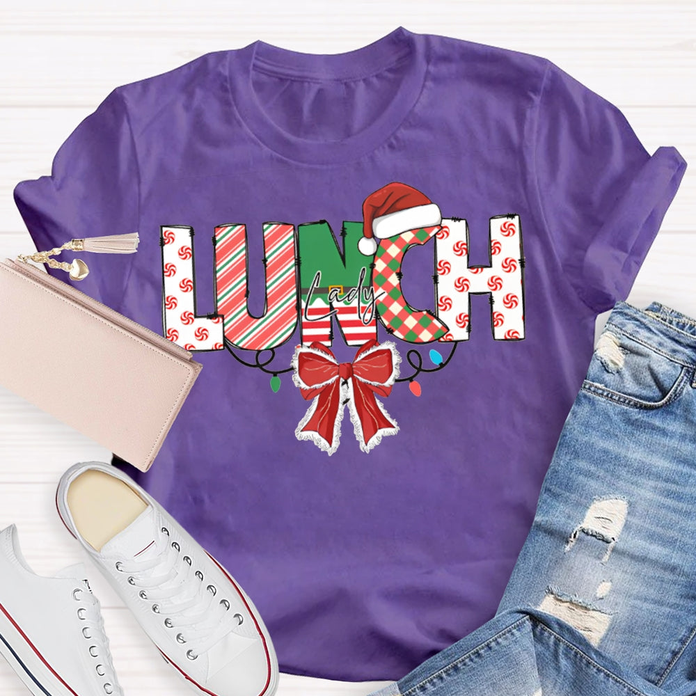 Lunch Lady Christmas Lights And Bows For Christmas T-shirt