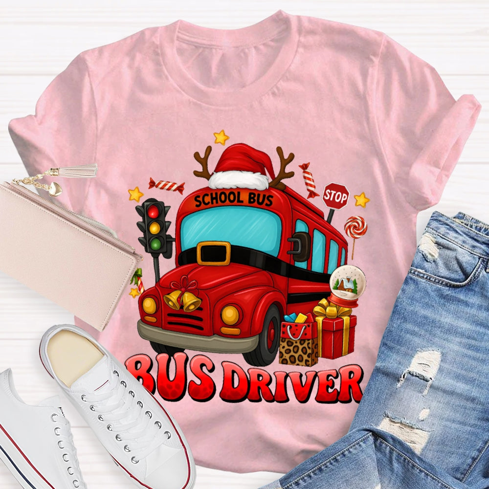 School Bus Driver Santa Hats And Christmas School Buses T-shirt