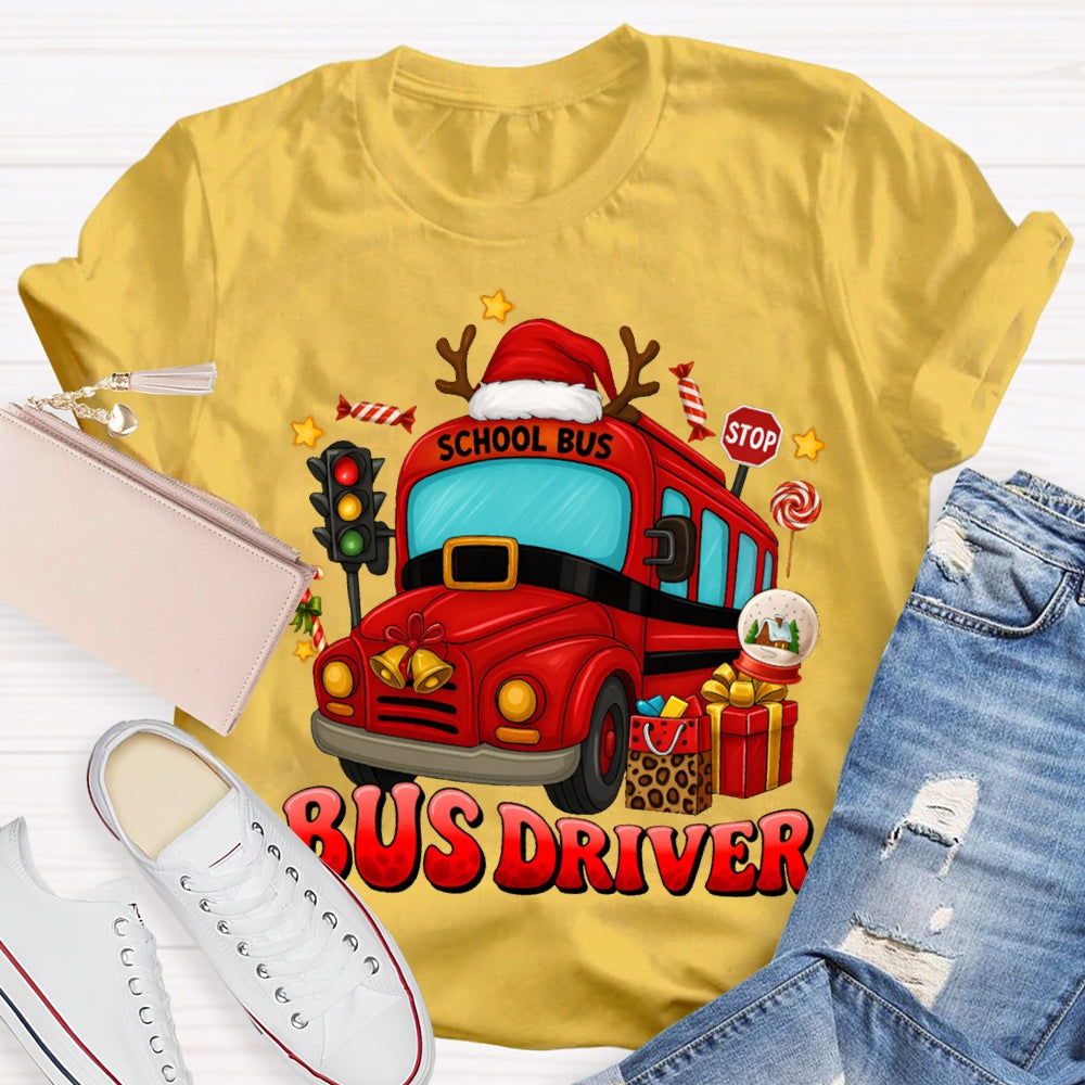 School Bus Driver Santa Hats And Christmas School Buses T-shirt