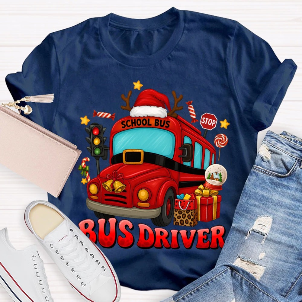 School Bus Driver Santa Hats And Christmas School Buses T-shirt