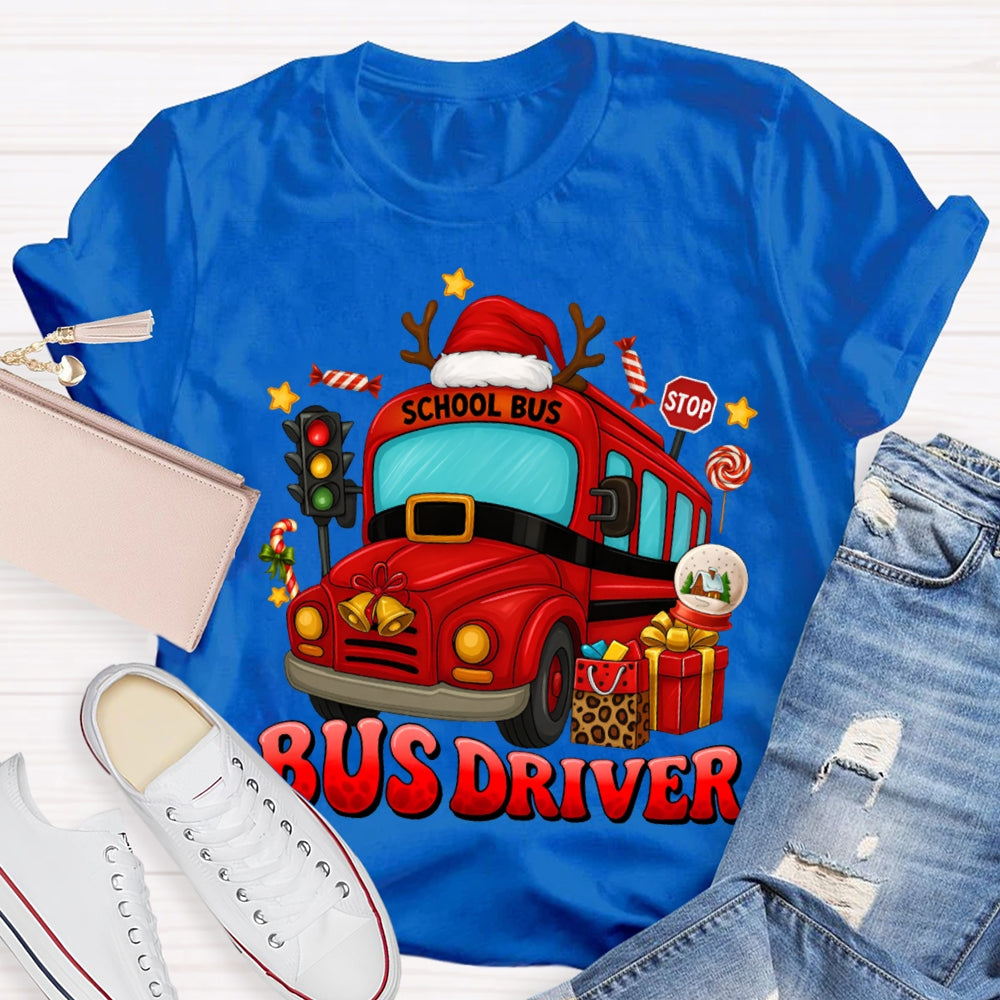 School Bus Driver Santa Hats And Christmas School Buses T-shirt