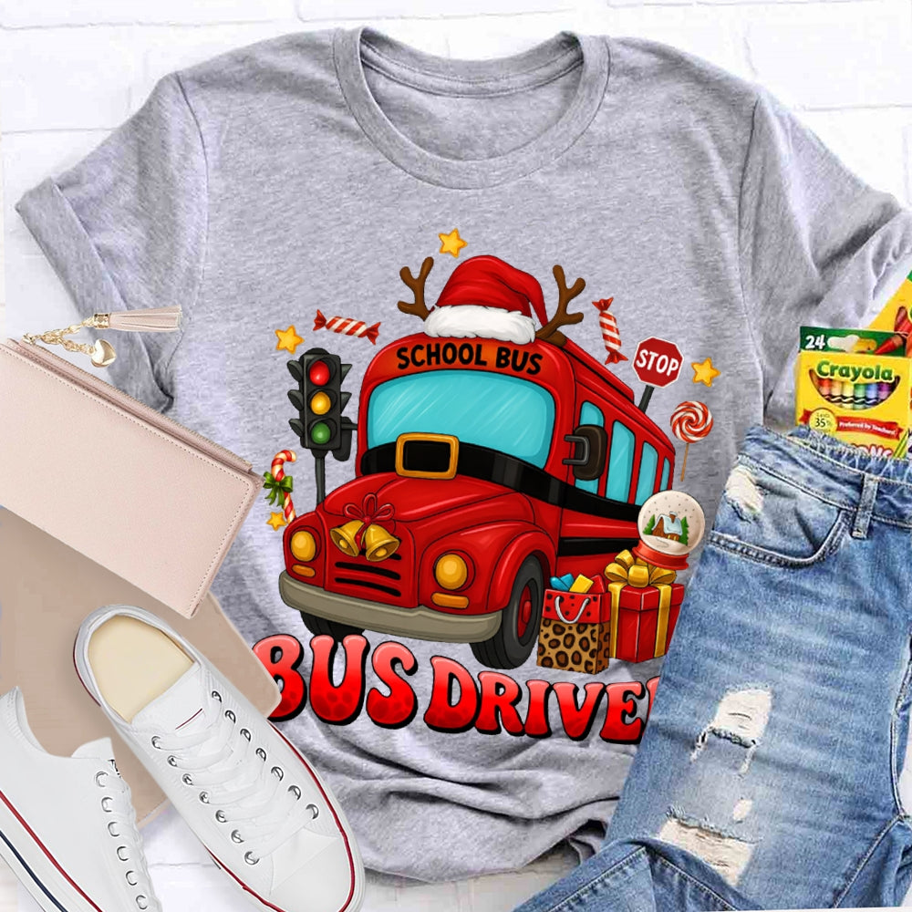 School Bus Driver Santa Hats And Christmas School Buses T-shirt
