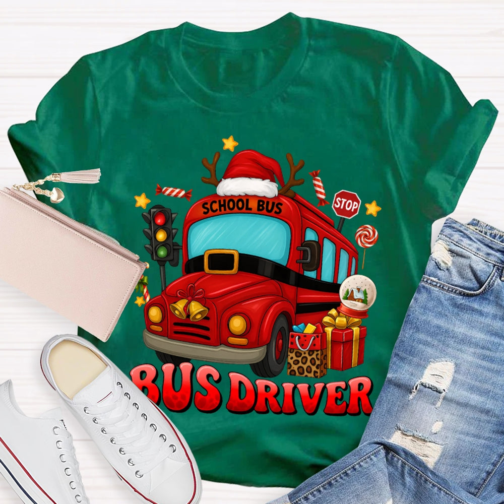 School Bus Driver Santa Hats And Christmas School Buses T-shirt