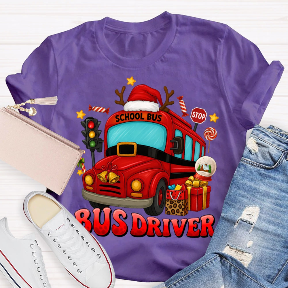 School Bus Driver Santa Hats And Christmas School Buses T-shirt