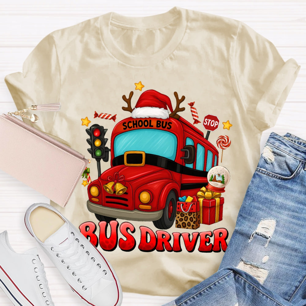 School Bus Driver Santa Hats And Christmas School Buses T-shirt