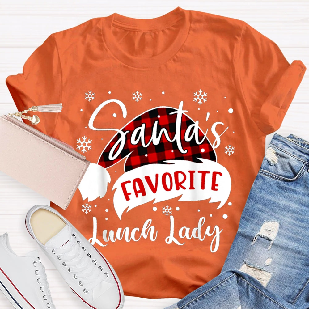 Santa'S Favorite Lunch Lady Santa Hats And Snowflakes T-shirt
