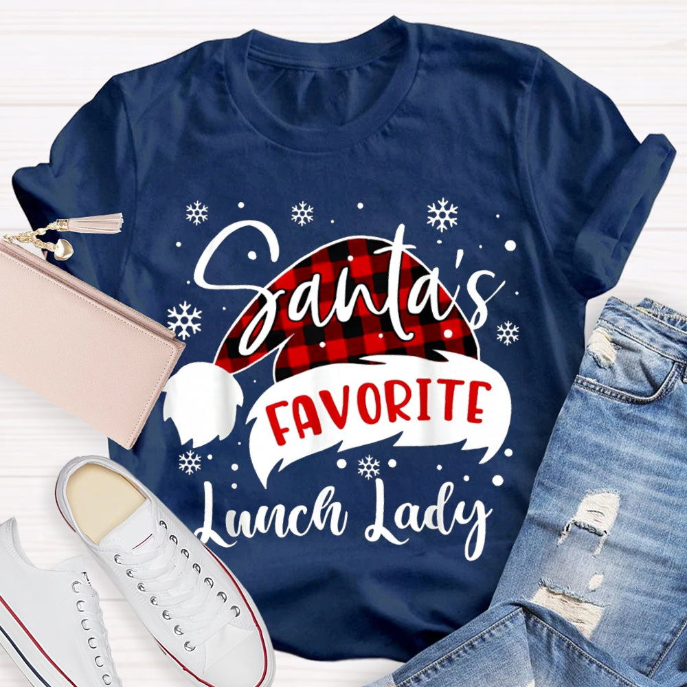 Santa'S Favorite Lunch Lady Santa Hats And Snowflakes T-shirt