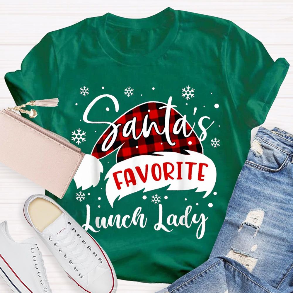 Santa'S Favorite Lunch Lady Santa Hats And Snowflakes T-shirt