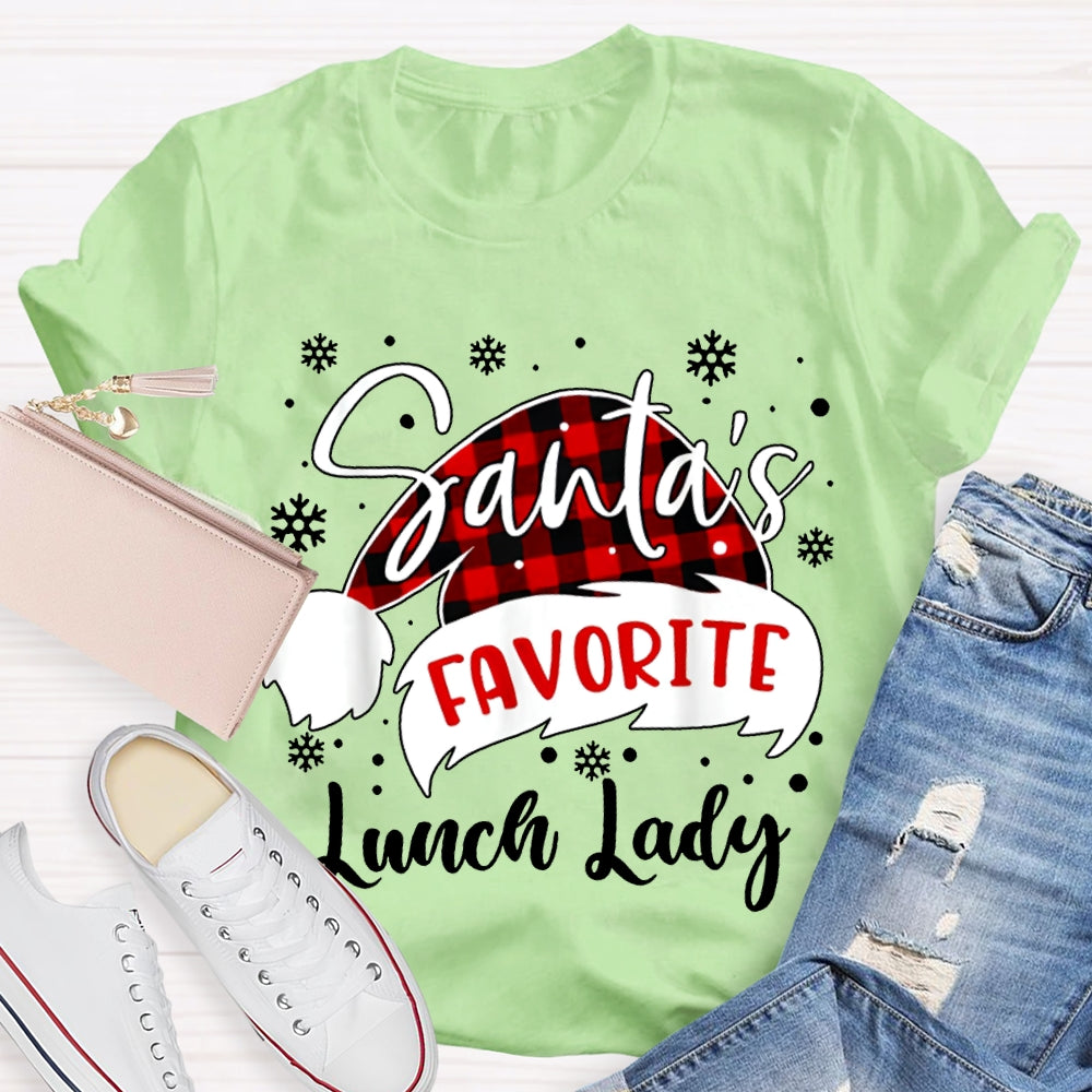 Santa'S Favorite Lunch Lady Santa Hats And Snowflakes T-shirt