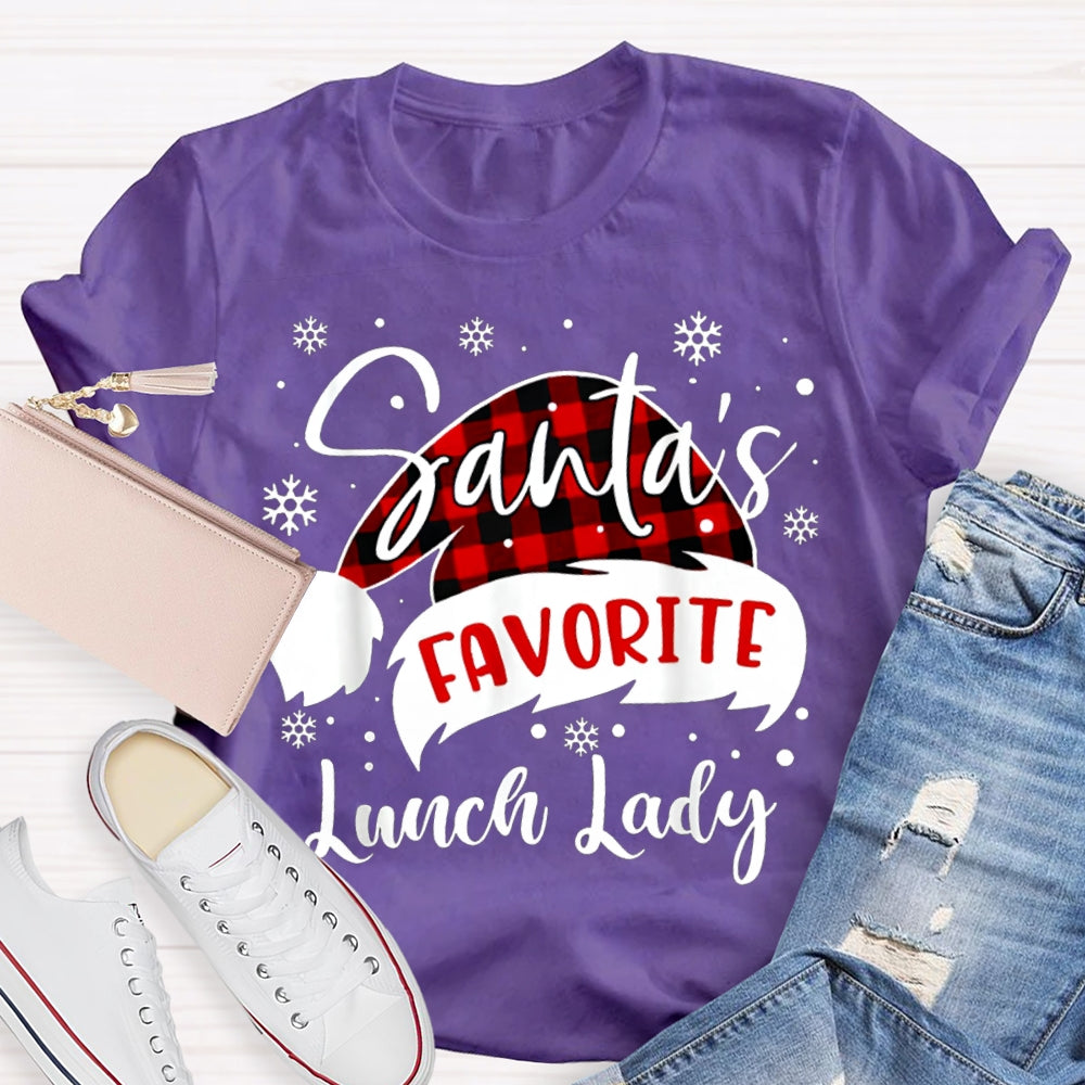 Santa'S Favorite Lunch Lady Santa Hats And Snowflakes T-shirt