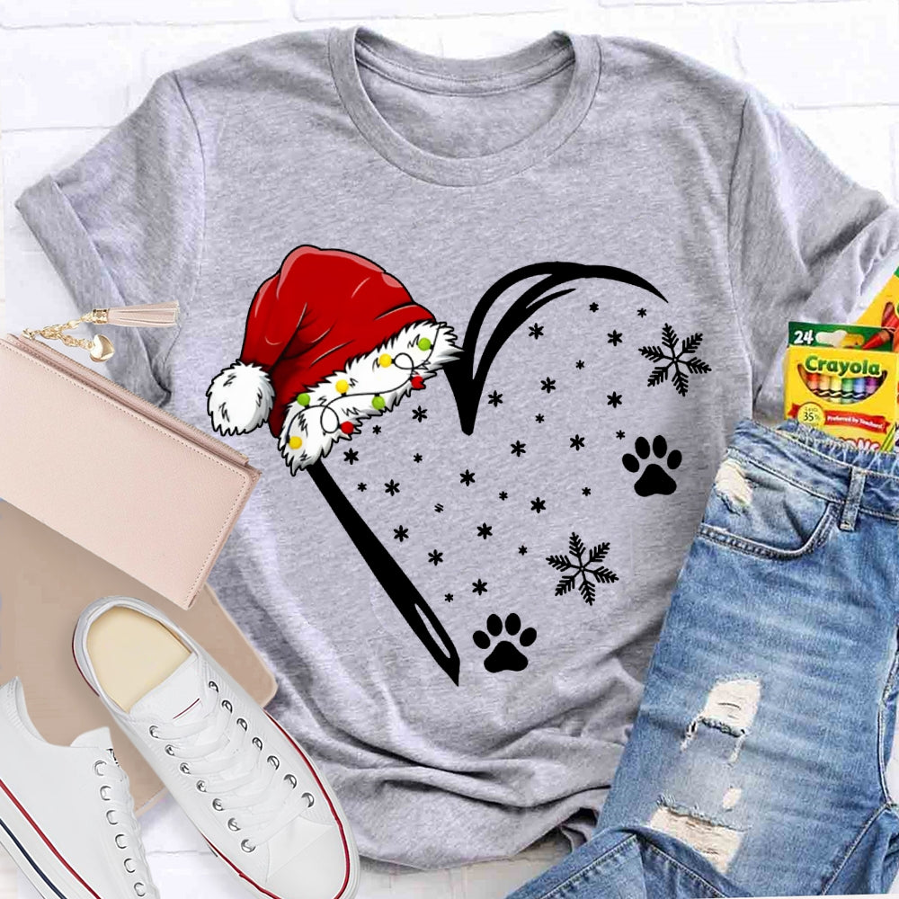 Santa Hat With Snowflake And Heart Print Merry Christmas T-shirt
