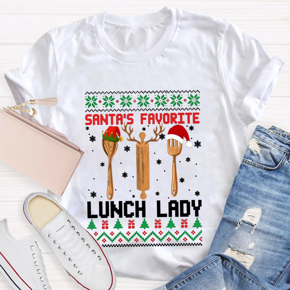 Santa'S Favorite Lunch Lady Christmas Spoons And Snowflakes T-shirt