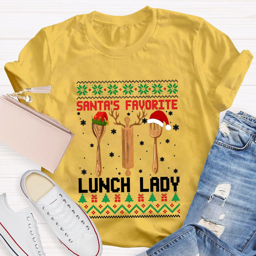Santa'S Favorite Lunch Lady Christmas Spoons And Snowflakes T-shirt