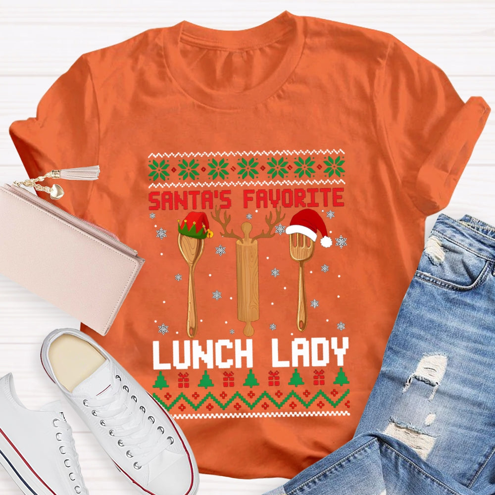 Santa'S Favorite Lunch Lady Christmas Spoons And Snowflakes T-shirt