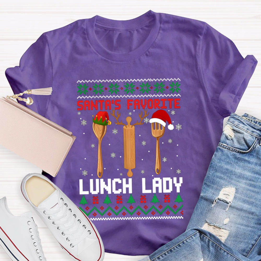 Santa'S Favorite Lunch Lady Christmas Spoons And Snowflakes T-shirt