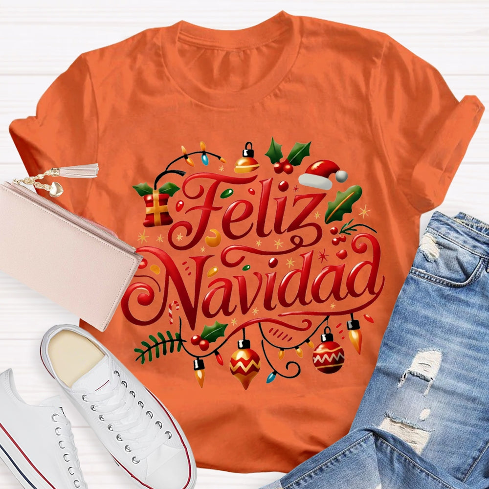 Feliz Navidad Christmas Lights Bilingual Teacher T-shirt