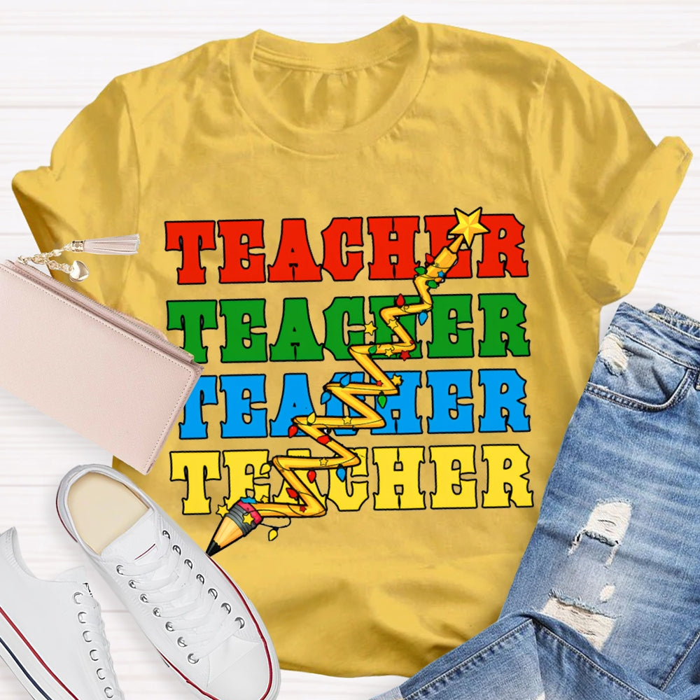 Teacher Different Colored Fonts And Christmas Lights T-shirt