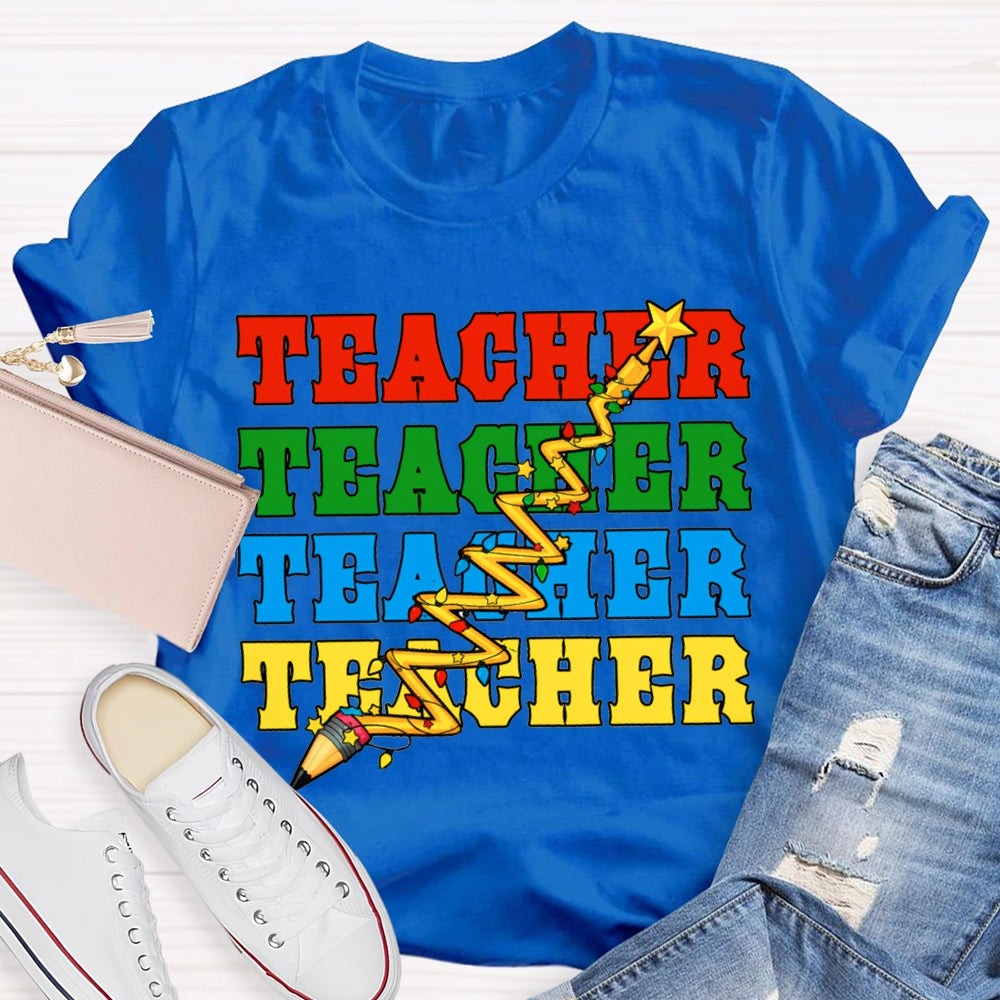 Teacher Different Colored Fonts And Christmas Lights T-shirt