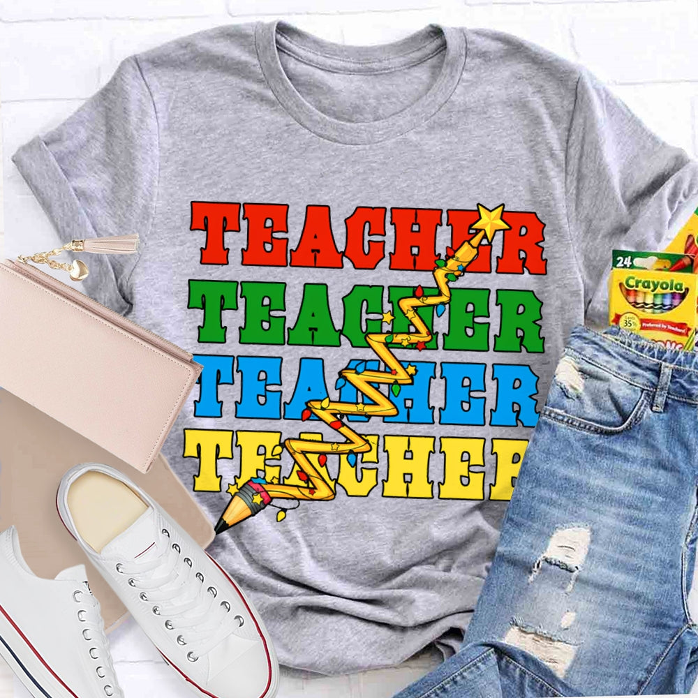 Teacher Different Colored Fonts And Christmas Lights T-shirt