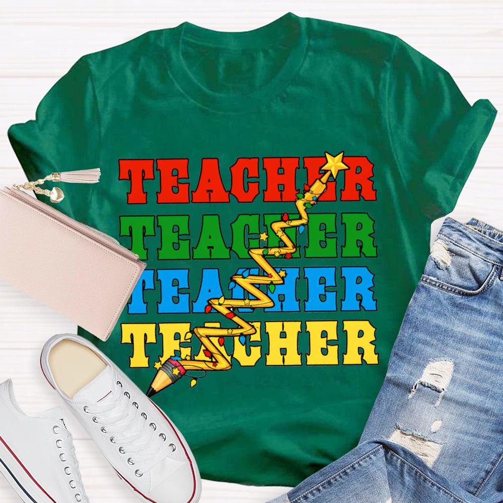 Teacher Different Colored Fonts And Christmas Lights T-shirt