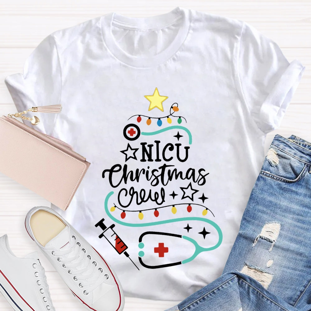 Nicu Christmas Crew Christmas Lights And Stethoscope Nurse T-shirt