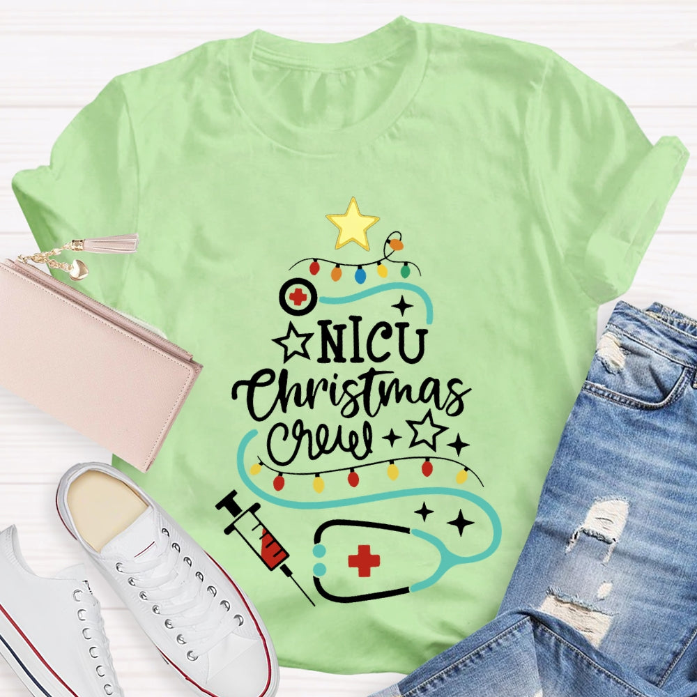Nicu Christmas Crew Christmas Lights And Stethoscope Nurse T-shirt