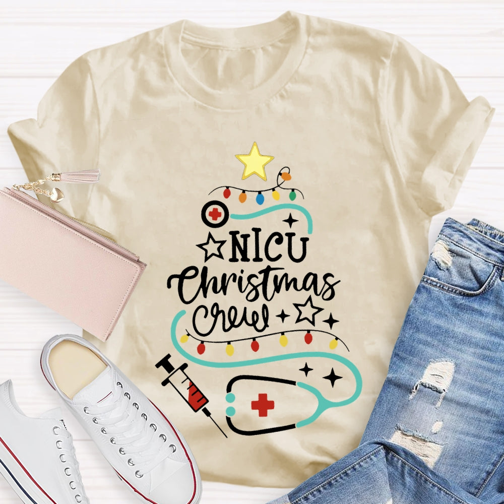 Nicu Christmas Crew Christmas Lights And Stethoscope Nurse T-shirt