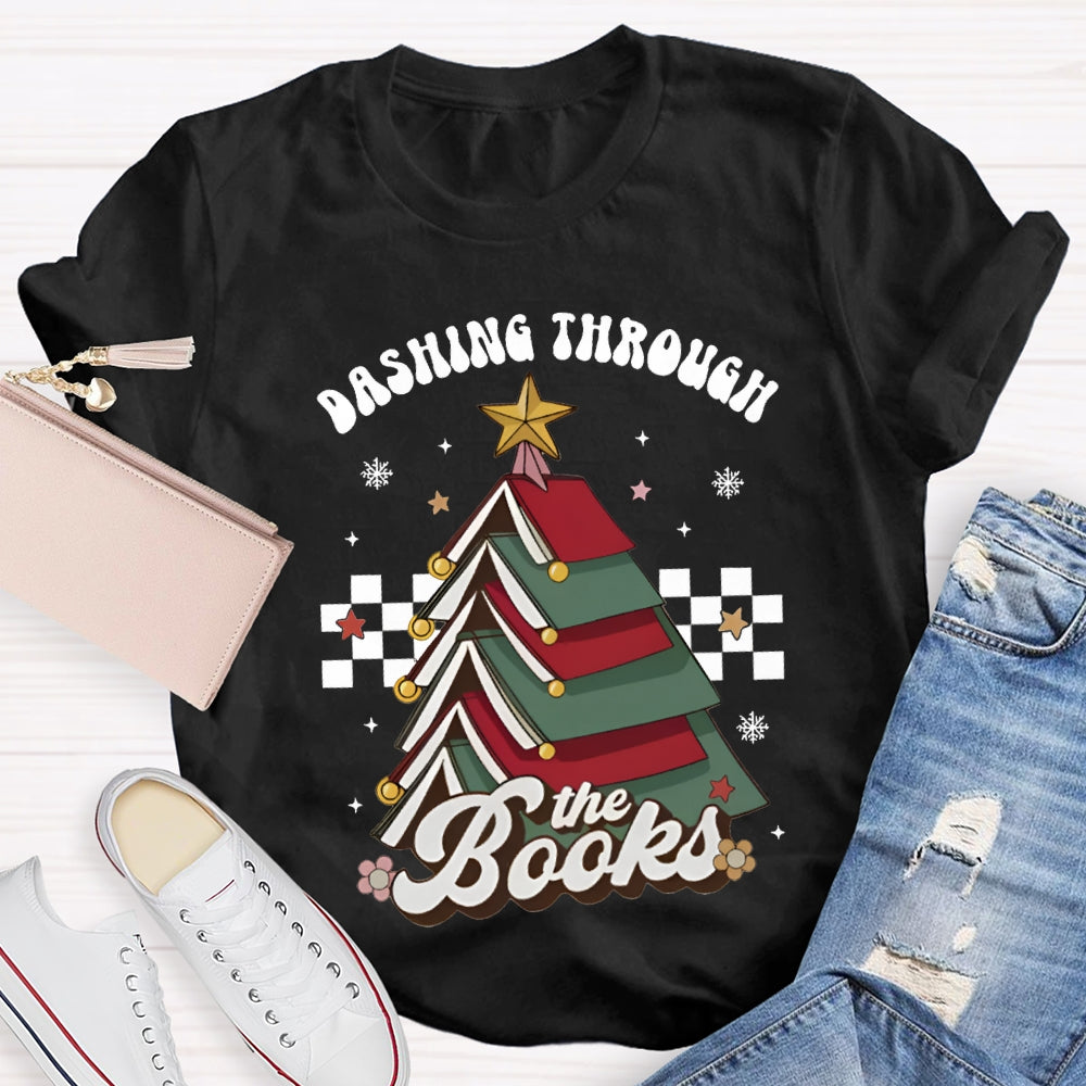 Dashing Through The Books Christmas Tree Books T-shirt