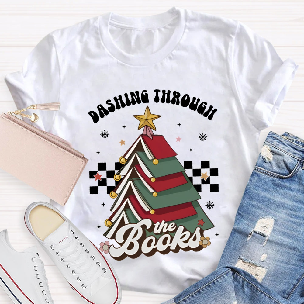 Dashing Through The Books Christmas Tree Books T-shirt