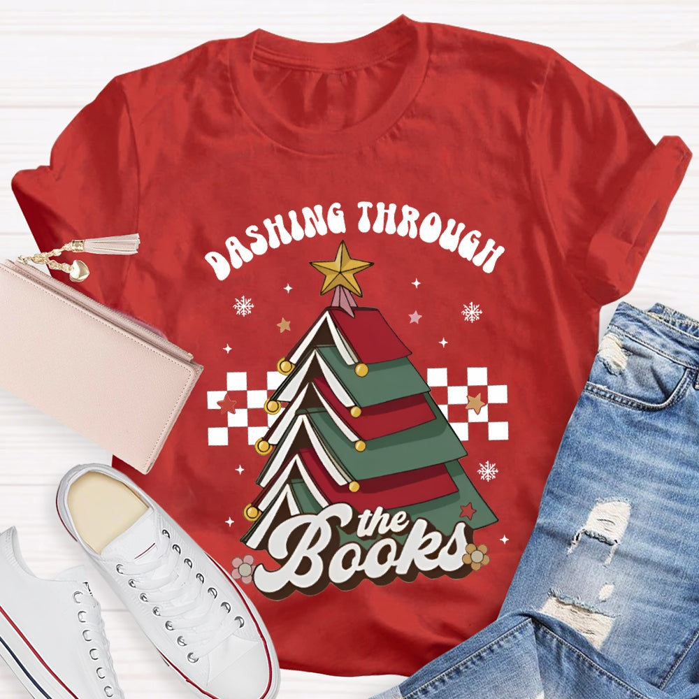 Dashing Through The Books Christmas Tree Books T-shirt